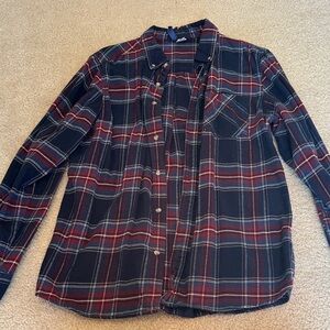 Divided Women's Navy and Burgundy Plaid Button-Down Shirt